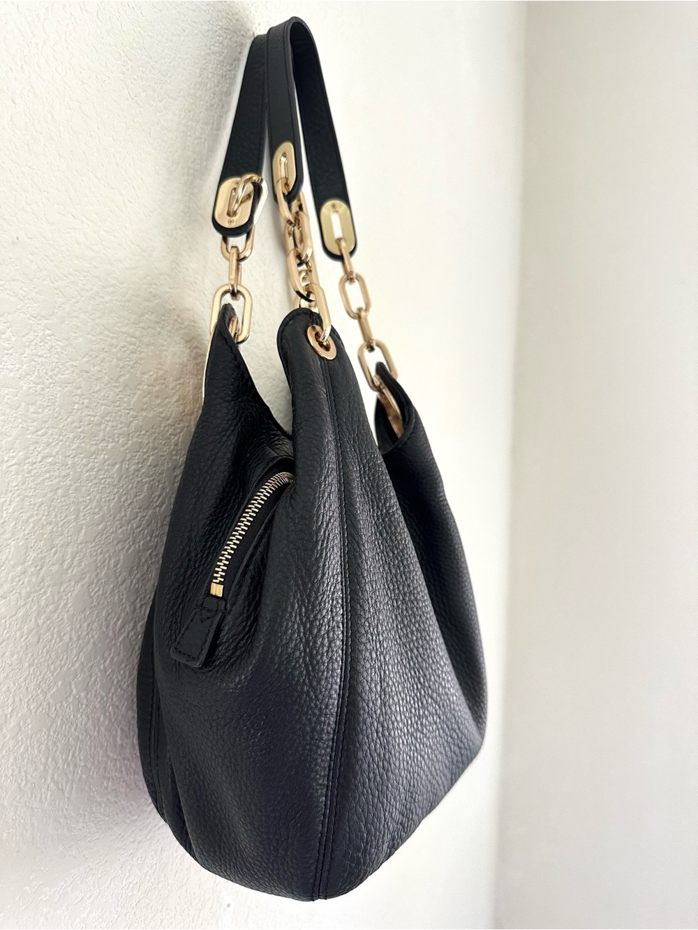 Michael Kors Fulton Large Black Pebbled Leather Shoulder Tote Bag Gold Hardware - Picture 2 of 9
